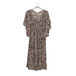 Anthropologie Boemo Floral Paisley Kaftan Maxi Dress Womens X-Large Tan Yellow